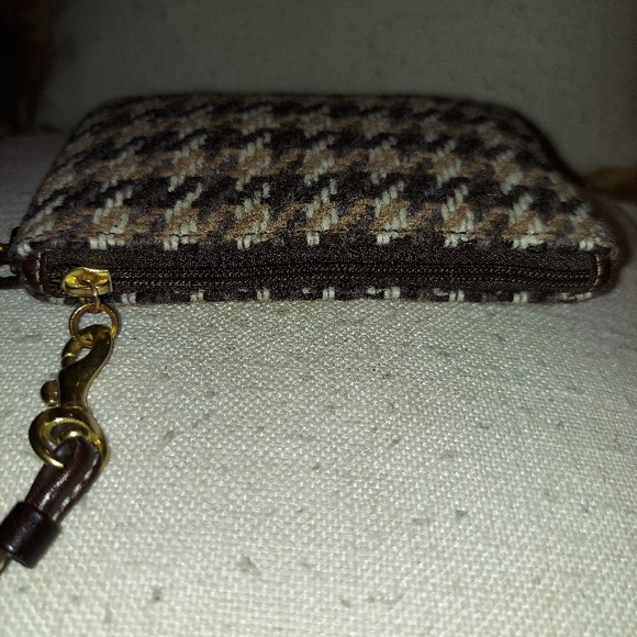 Coach Brown and Tan Wool and Leather Houndstooth Wristlet - Picture 3 of 8